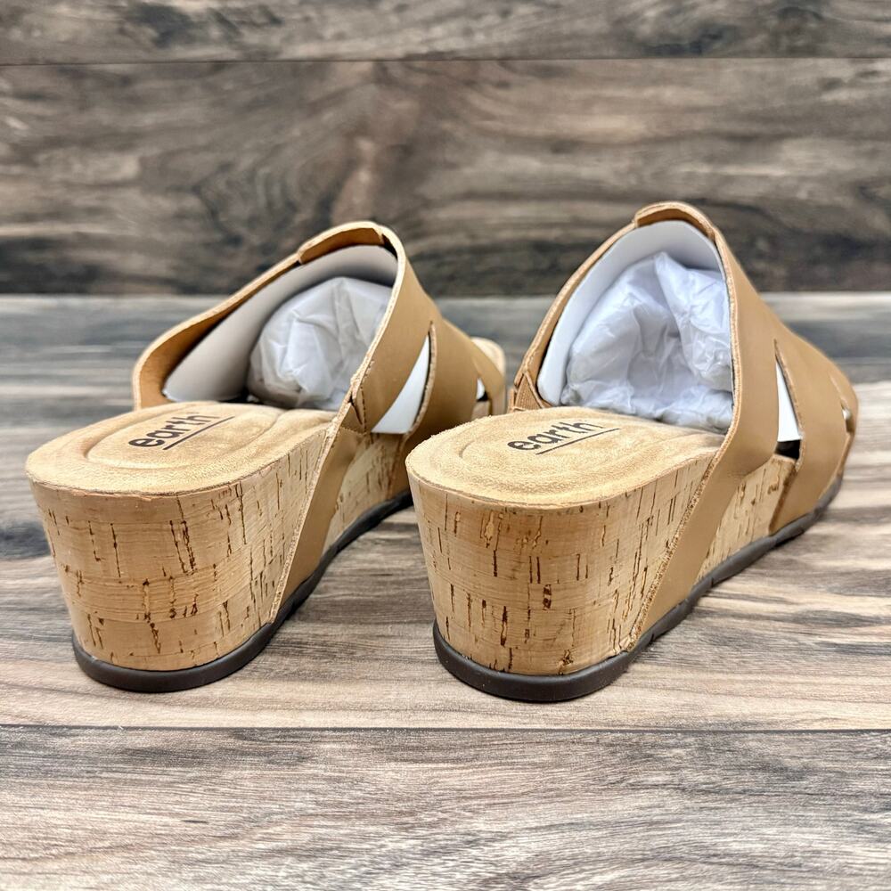 NIB Earth Willow 9M Leather Comfort Cork Wedge Slide Sandals Medium Brown - Picture 6 of 10